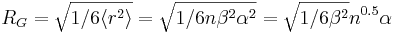 R_G = \sqrt{1/6 \langle r^2 \rangle}=\sqrt{1/6 n \beta^2 \alpha^2}=\sqrt{1/6 \beta^2} n^{0.5} \alpha