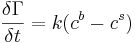 \frac{\delta\Gamma}{\delta t} = k(c^b-c^s)
