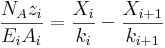  \frac{N_A z_i}{E_i A_i} = \frac{X_i}{k_i} - \frac{X_{i+1}}{k_{i+1}}