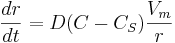 \frac{dr}{dt} = D(C-C_S)\frac{V_m}{r}