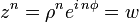 z^n = \rho^n e^{i\,n\phi} = w
