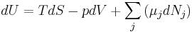 dU = TdS - pdV + \sum_j \left(\mu_j dN_j\right)