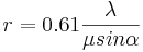 r=0.61\frac{\lambda}{\mu sin \alpha}